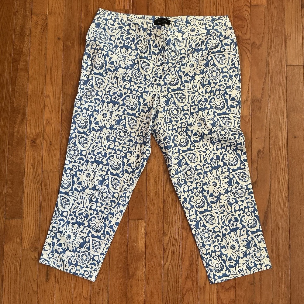 NWT Talbots Pants Women 14 Blue White Blue Paisley Skimmer Stretch Ladies